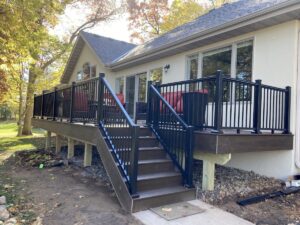 Zero maintenance deck with railing view from stairs