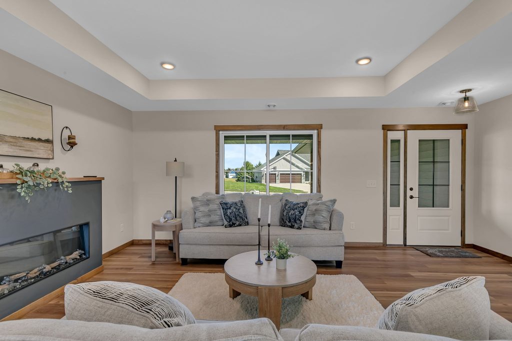 Living room seating area with fireplace