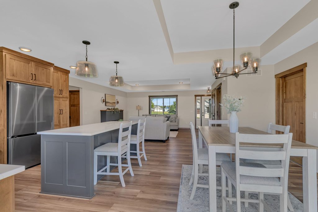 Open kitchen dining and living area